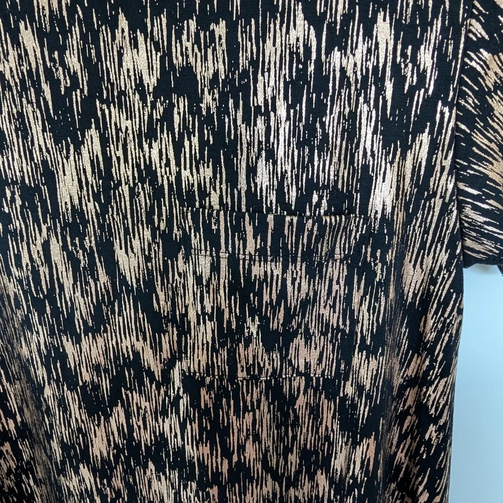 LuLaRoe XS Carly High-Lo Swing Dress -Black w/Rose Gold Foil Scribble Overlay - Picture 2 of 7